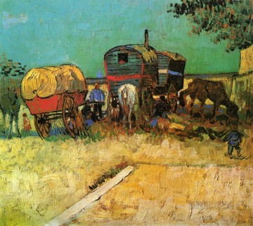 Campamento de gitanos con caravanas Vincent van Gogh Pinturas al óleo